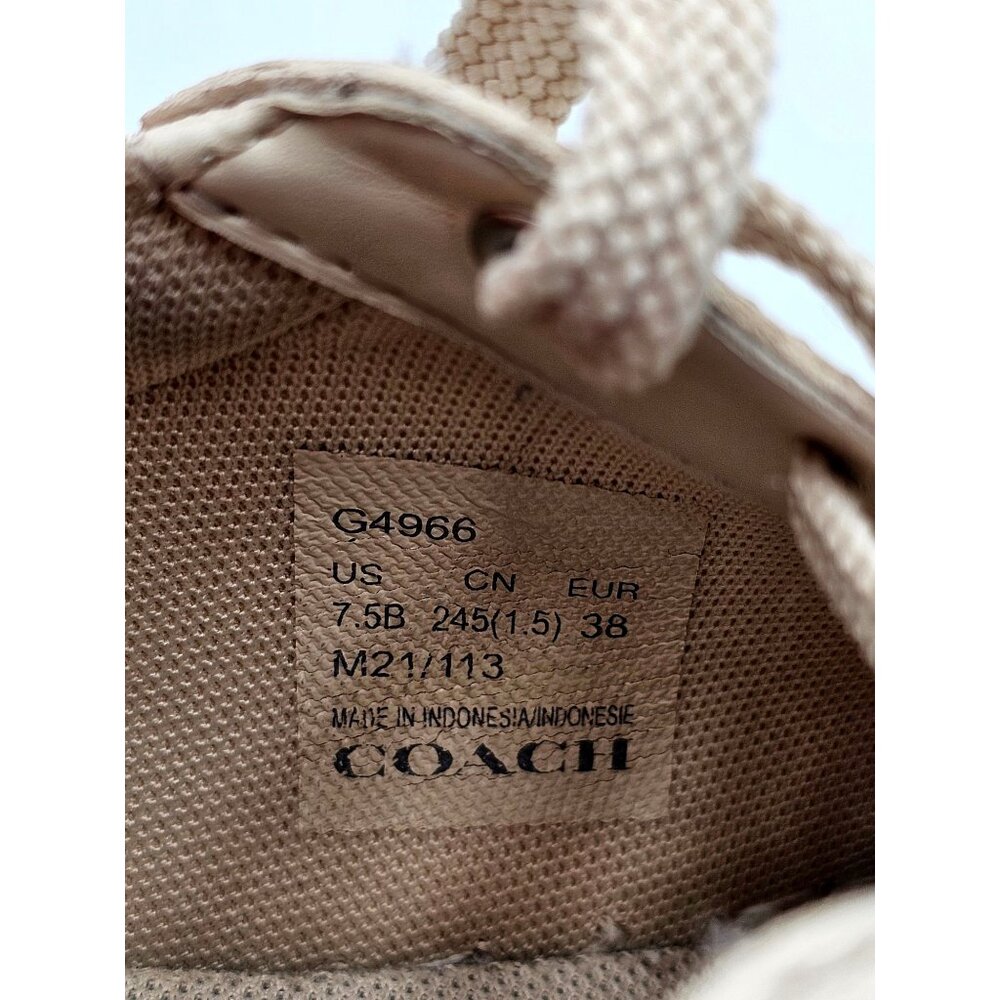 Coach Women's Beige Brown Logo Leather Clip Low-Top Sneakers Size 7.5B 2390 - Picture 8 of 16
